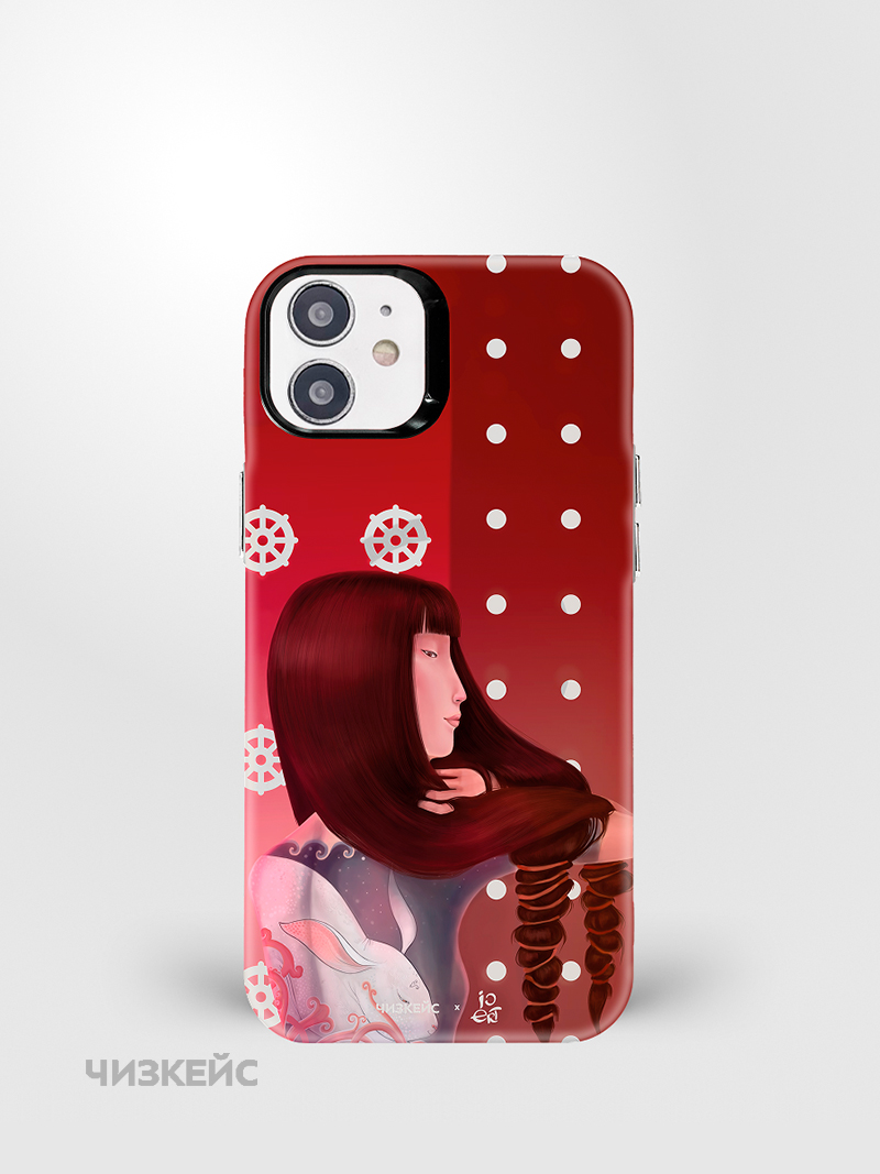 Чехол Чизкейс MagSafe iPhone 11 Девушка с тату Заяц белый