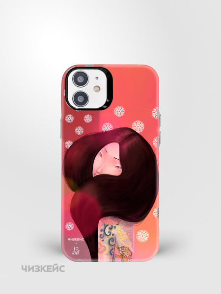 Чехол Чизкейс MagSafe iPhone 11 Девушка с тату Тигр белый