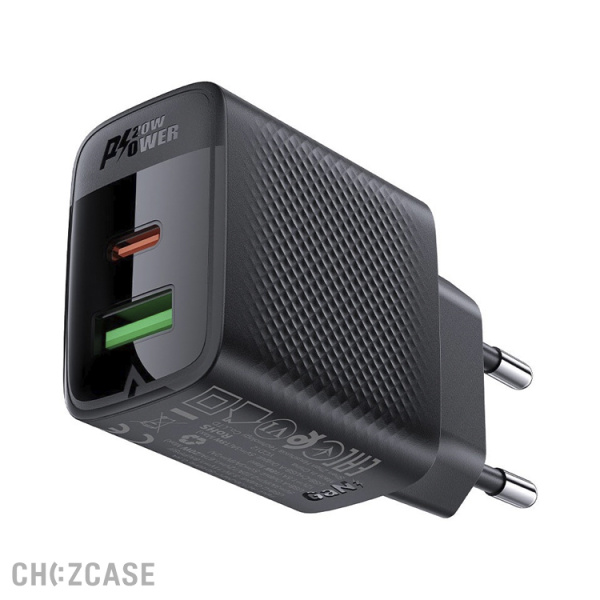 СЗУ AceFast A78 (1USB-A, 1USB-C, 3.0A, QC3.0, PD 20W) черный