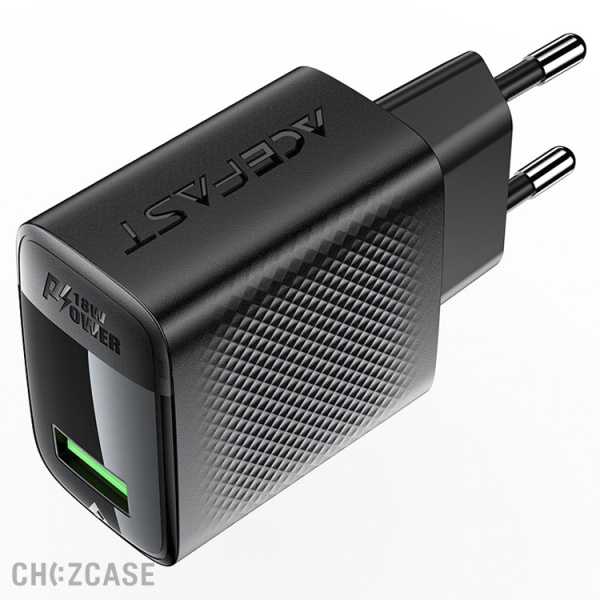 СЗУ AceFast A90 (1USB-A, 3.0A, QC3.0, PD 18W) черный