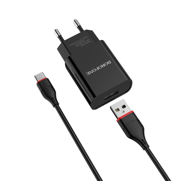 СЗУ BOROFONE BA20A 1USB 2.1A + кабель Type-C черный