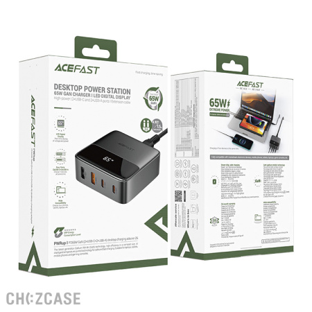 Настольная зарядная станция AceFast Z6 (2USB-A, 2USB-C, 3.0A, QC3.0, PD 65W) черный
