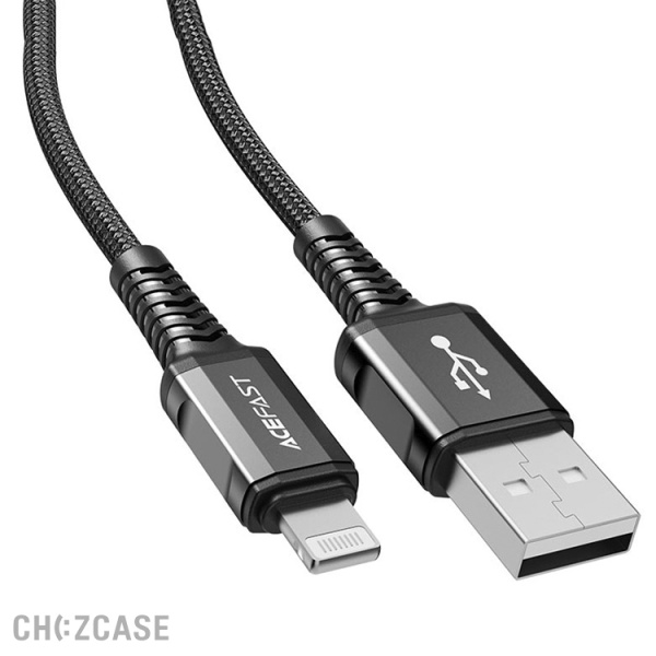 USB-кабель AceFast C1-02 Lightning (2.4A) 1.2 м черный