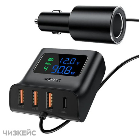 АЗУ-USB AceFast B8 (3USB-A, 1USB-C, 3.0A, QC3.0, PD 90W) черный