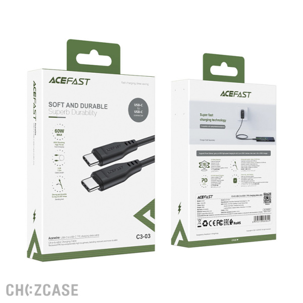 USB-кабель AceFast C3-03 Type-C/Type-C (3A, 60W) 1.2 м черный