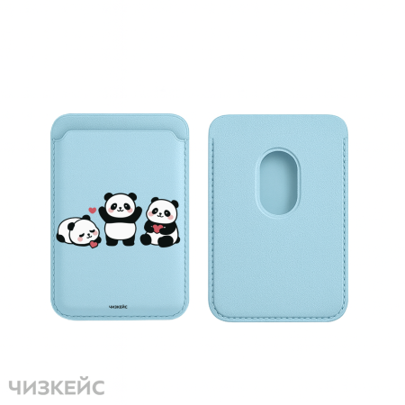 Картхолдер Чизкейс Magsafe Leather Wallet Панда голубой