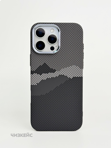 Чехол Luxo Life+ Carbon Magsafe iPhone 16 Pro горы черный
