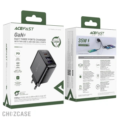 СЗУ AceFast A57 (2USB-A, 1USB-C, GaN 35W) черный