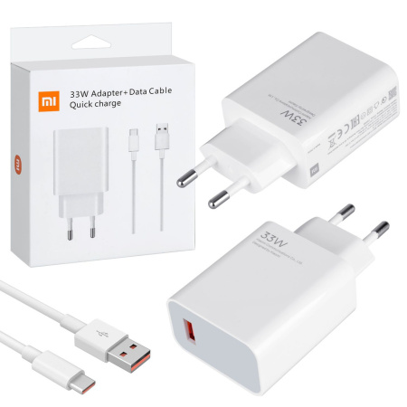 СЗУ Xiaomi Mi (33W, USB-A) + кабель Type-C белый