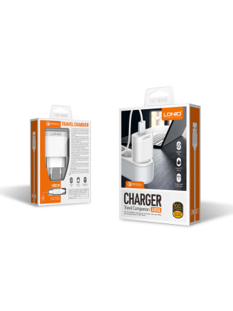 СЗУ-USB LDNIO A303Q (1USB, QC3.0, 18W) + кабель Type-C белый