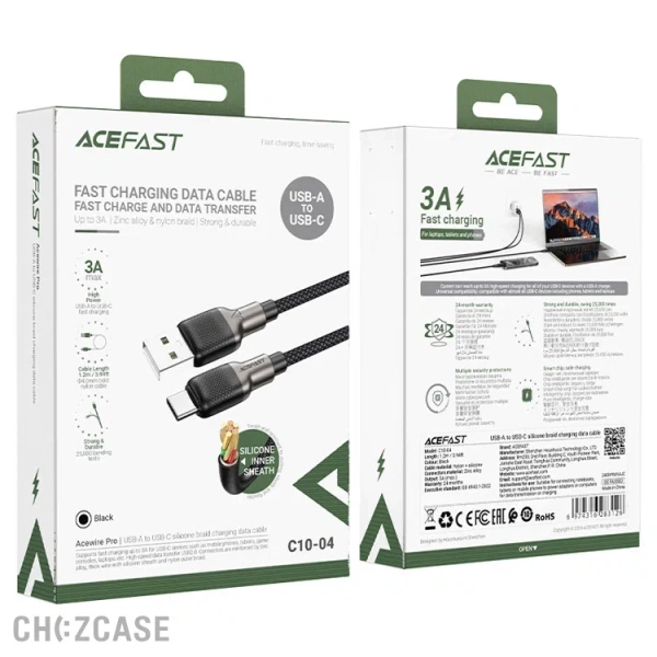 USB-кабель AceFast C10-04 Type-C (3A, PD 60W) 1 м черный