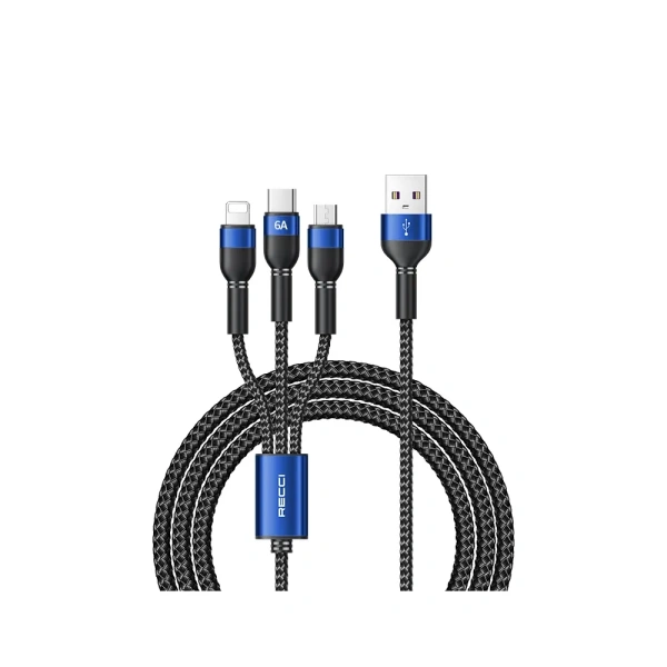 USB-кабель RECCI RTC-T12 3-in-1 (6A) 1.2 м черный