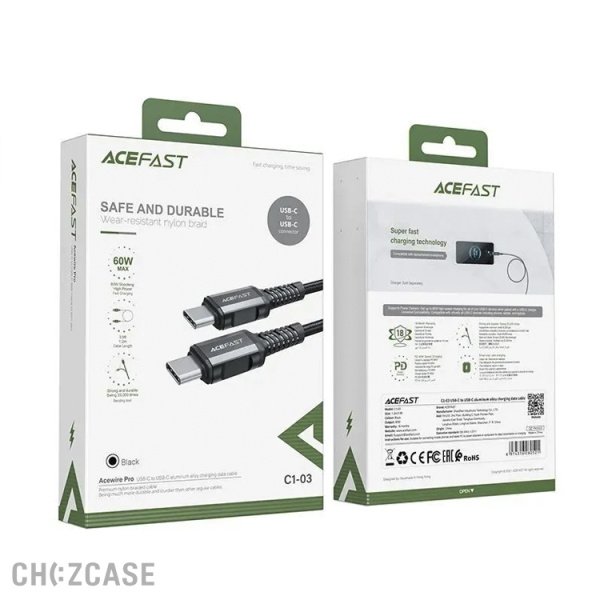 USB-кабель AceFast C1-03 Type-C/Type-C (60W) 1 м черный