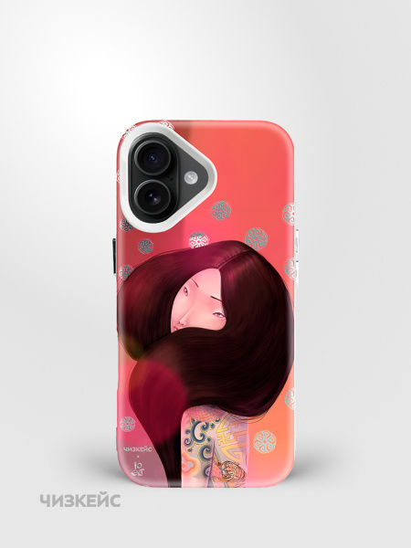 Чехол Чизкейс MagSafe iPhone 17 Девушка с тату Тигр белый