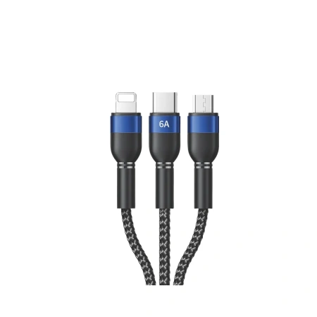 USB-кабель RECCI RTC-T12 3-in-1 (6A) 1.2 м черный