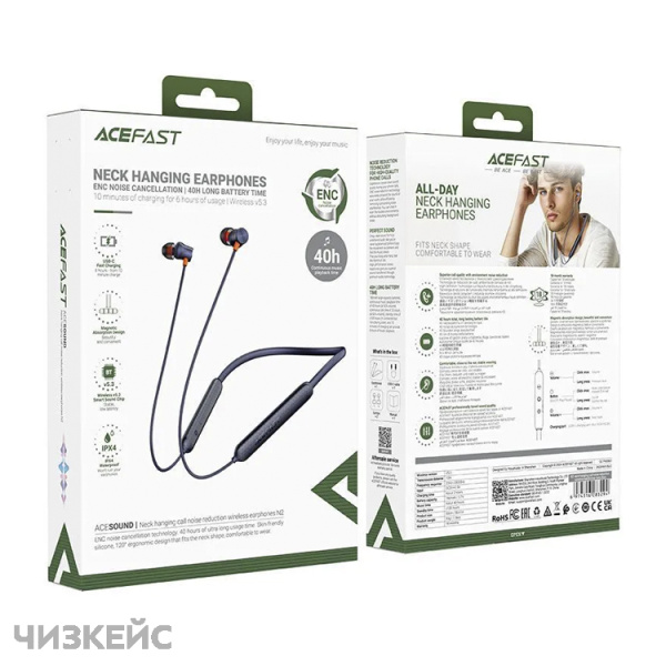 Наушники беспроводные AceFast N2 (Bluetooth, дуга) синий