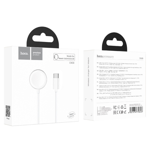 Беспроводное зарядное устройство для Apple Watch HOCO C39C (USB-C) 1м белый