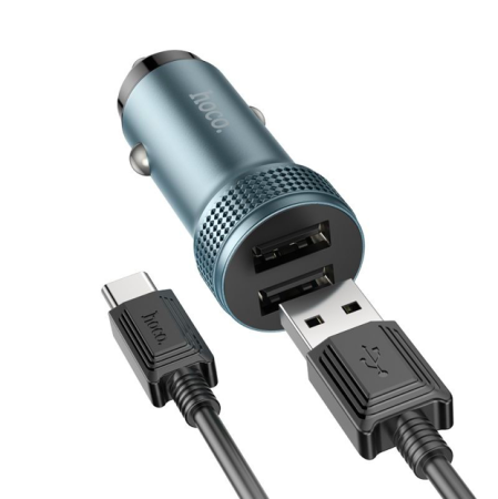 АЗУ-USB HOCO Z49 (2USB, 2.4A) + кабель Type-C серый