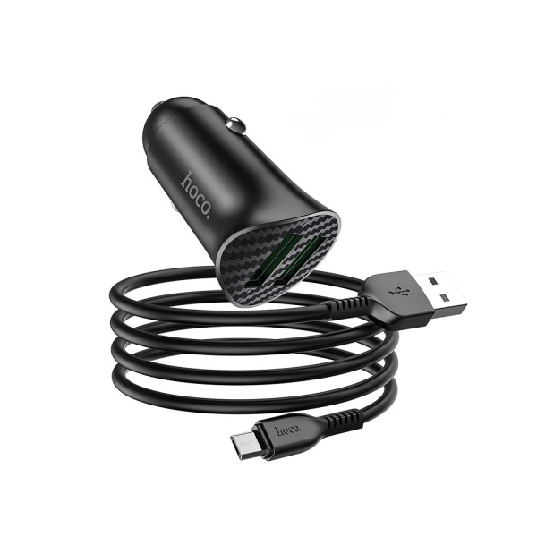 АЗУ HOCO Z39 (2USB, 3.0A, QC3.0, 18W) + кабель Micro USB черный