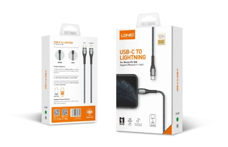 USB-кабель LDNIO LC112 Type-C/Lightning (PD 30W) 2 м серый