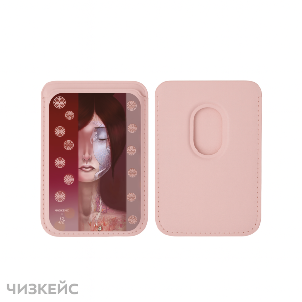 Картхолдер Чизкейс Magsafe Leather Wallet Девушка с тату Дракон розовый