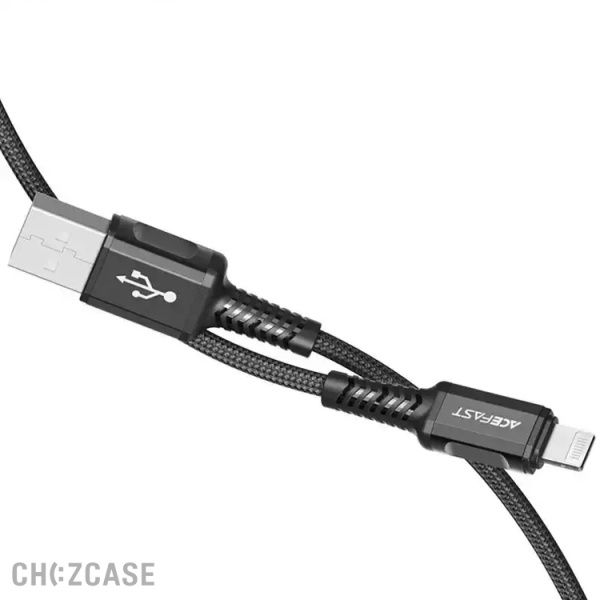 USB-кабель AceFast C1-02 Lightning (2.4A) 1.2 м черный