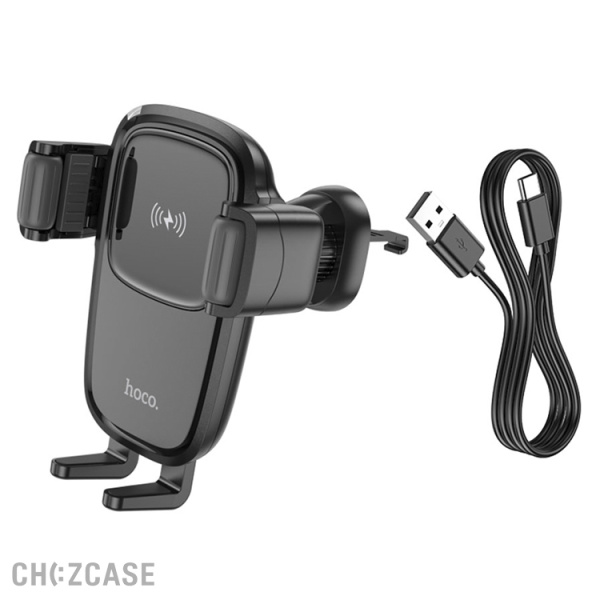 Автодержатель + АЗУ HOCO HW1 Pro (дефлектор, зажим, 15W) черный
