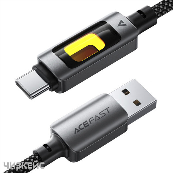 USB-кабель AceFast C21-04 Type-C (3A, LED) 1.2 м черный