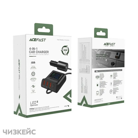 АЗУ-USB AceFast B8 (3USB-A, 1USB-C, 3.0A, QC3.0, PD 90W) черный