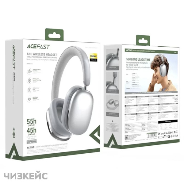 Наушники беспроводные AceFast H9 ANC (Bluetooth 5.4) полноразмерные серебро