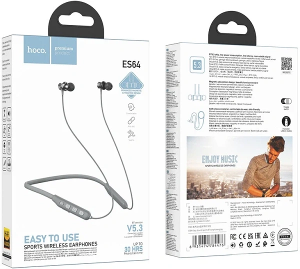 Наушники беспроводные Hoco ES64 Easy Sound (Bluetooth, дуга) серый