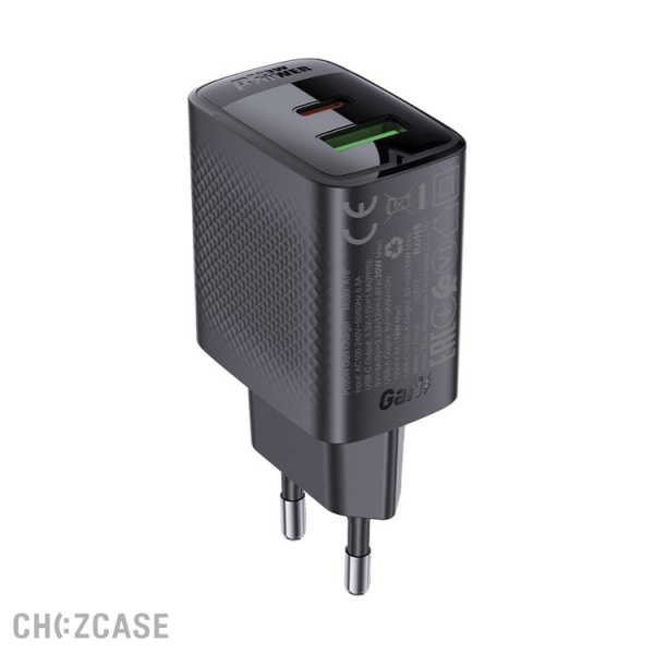 СЗУ AceFast A78 (1USB-A, 1USB-C, 3.0A, QC3.0, PD 20W) черный