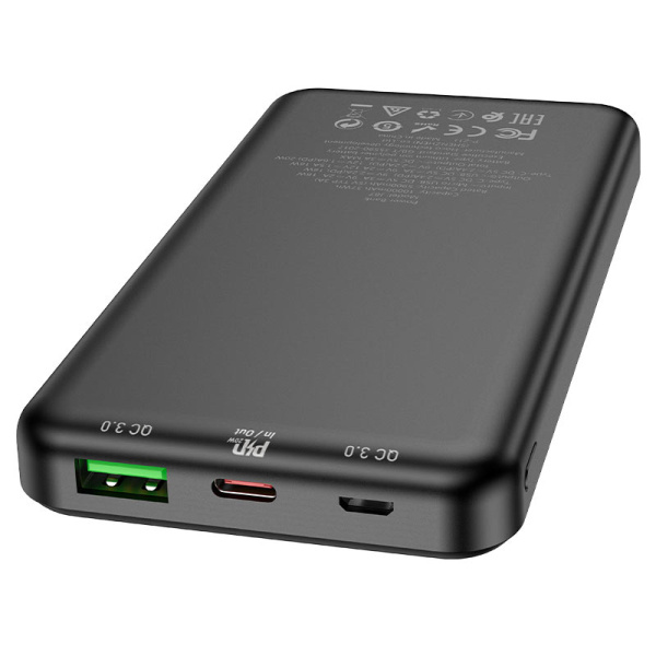 Внешний аккумулятор HOCO J87 10000mAh (2USB, PD 20W, QC3.0, LED) черный