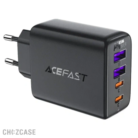 СЗУ AceFast A61 (2USB-A, 2USB-C, GaN 45W) черный