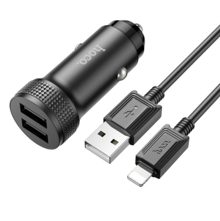 АЗУ-USB HOCO Z49 (2USB, 2.4A) + кабель Lightning черный