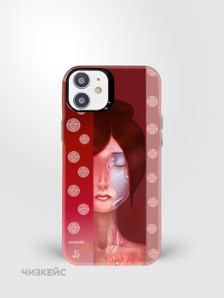 Чехол Чизкейс MagSafe iPhone 11 Девушка с тату Дракон белый