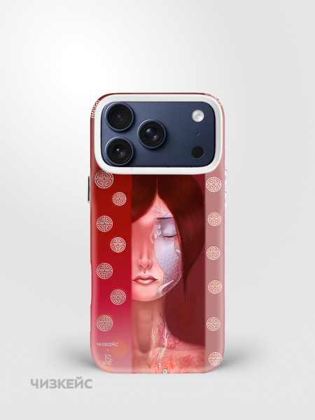 Чехол Чизкейс MagSafe iPhone 17 Pro Девушка с тату Дракон белый
