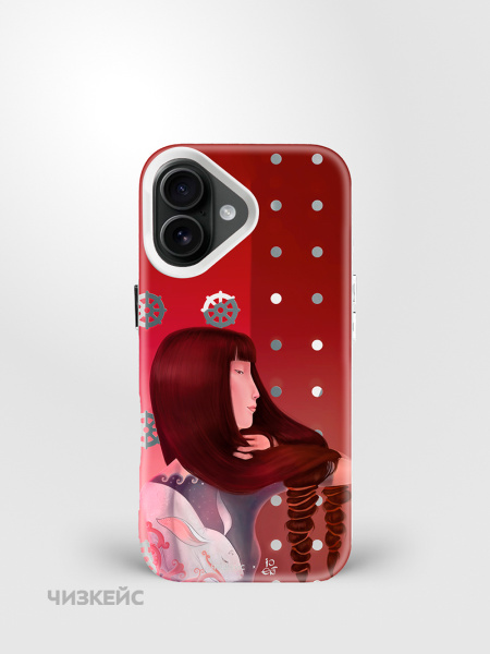 Чехол Чизкейс MagSafe iPhone 17 Девушка с тату Заяц белый