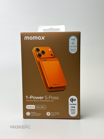 Внешний аккумулятор Momax 1-Power S.Pass Magnetic 10000mAh (Qi2, 30W) оранжевый