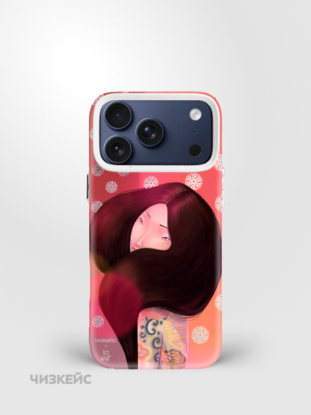 Чехол Чизкейс MagSafe iPhone 17 Pro Девушка с тату Тигр белый