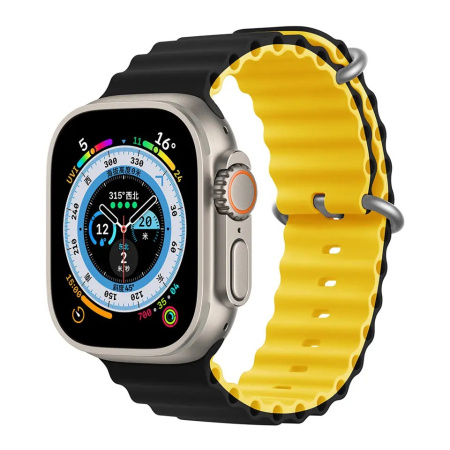 Ремешок Ocean Band Apple Watch 42/44/45/49 мм черный/желтый