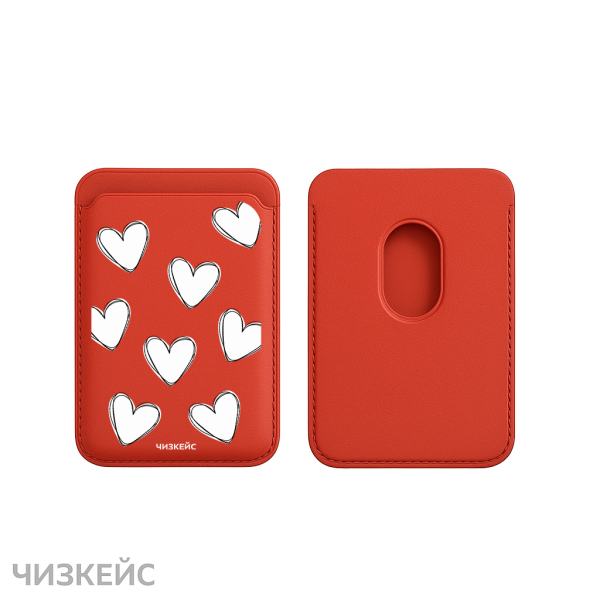 Картхолдер Чизкейс Magsafe Leather Wallet Сердце красный