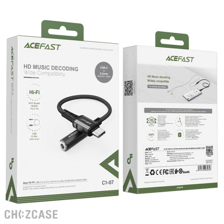 Переходник AceFast  C1-07 AUX 3.5 мм - Type-C 0.18 м черный