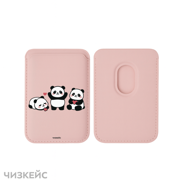 Картхолдер Чизкейс Magsafe Leather Wallet Панда розовый