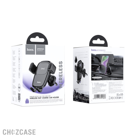 Автодержатель + АЗУ HOCO HW1 Pro (дефлектор, зажим, 15W) черный