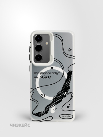 Чехол Чизкейс MagSafe Samsung S24 Дороги белый