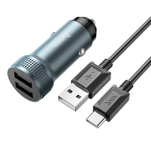 АЗУ-USB HOCO Z49 (2USB, 2.4A) + кабель Type-C серый