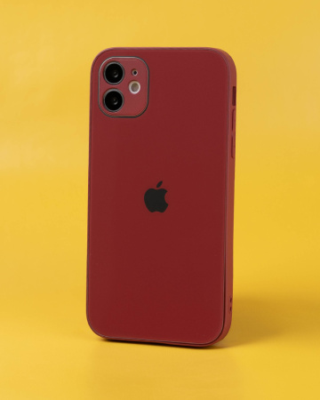Чехол- накладка Glass MonoColor iPhone 12 красный