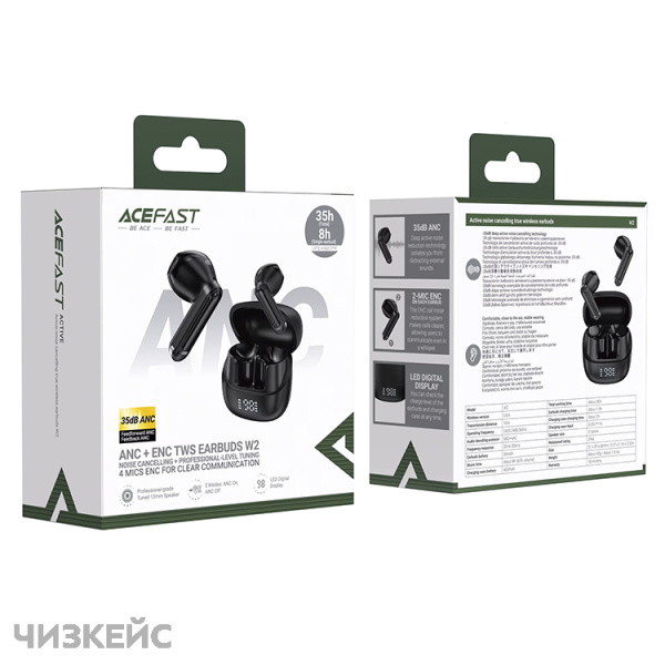 Наушники беспроводные AceFast W2 ANC (Bluetooth 5.4) черный