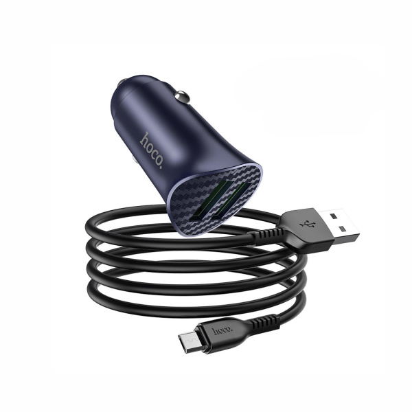 АЗУ HOCO Z39 (2USB, 3.0A, QC3.0, 18W) + кабель Micro USB синий